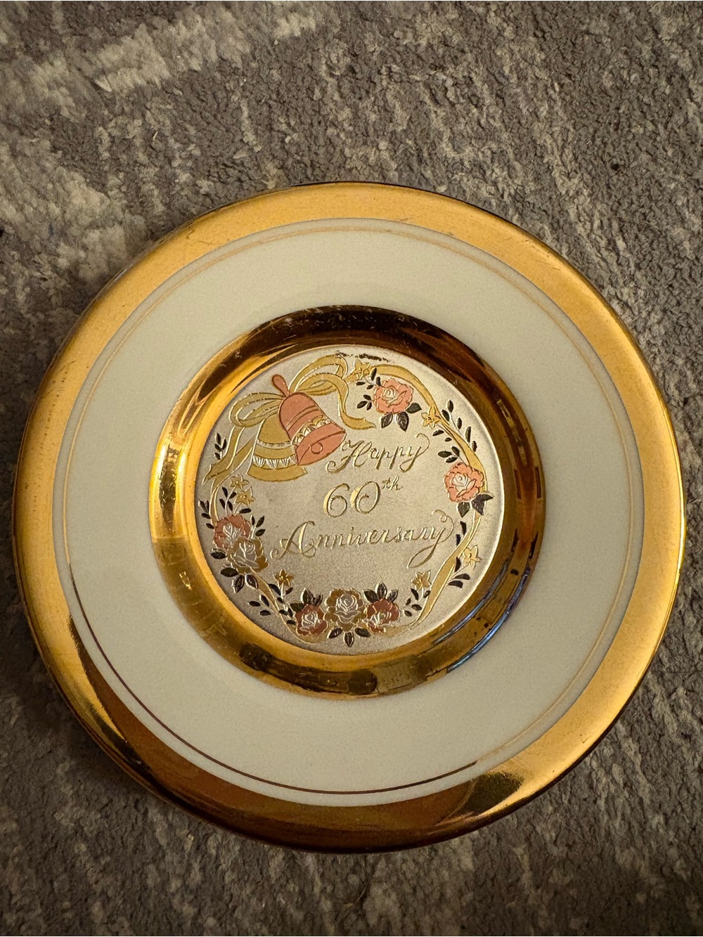 Gold Trim '60th Anniversary' Decorative Commemorative Plate